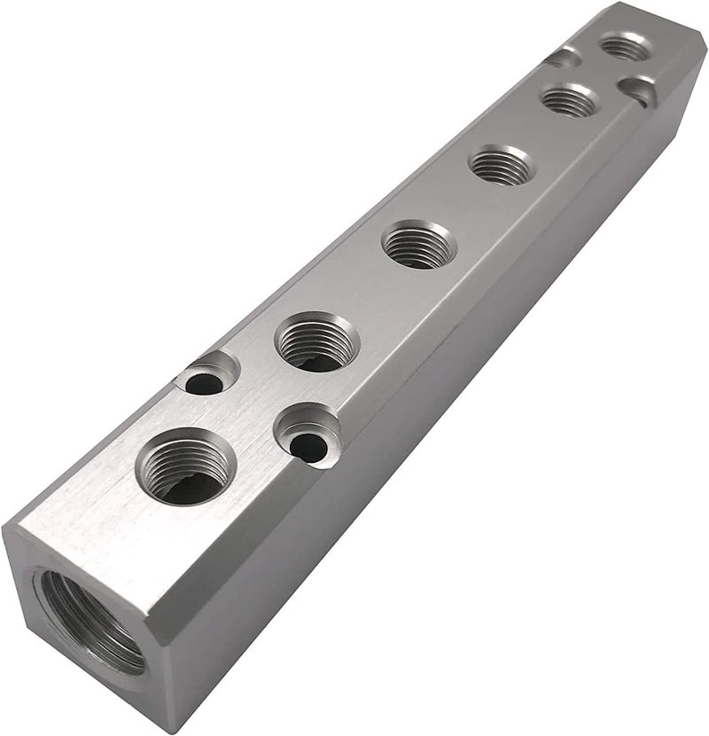 It Works Great 6 Way Pneumatic Manifold Air Distribution Block, G1/2 Supply Port, G1/4-Inch Output Port,Pneumatic Air Compressor Manifold Fitting，Aluminum Alloy，Medium Flow （30x30mm） - Image 1